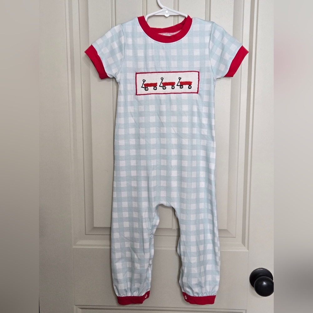 Busy Bees Smocks Red Wagons Romper Size 2T